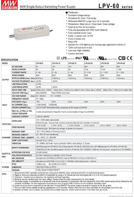 미인웰 60w 12v LED 빛 전원 공급 낮은 전압 LPV-60-12