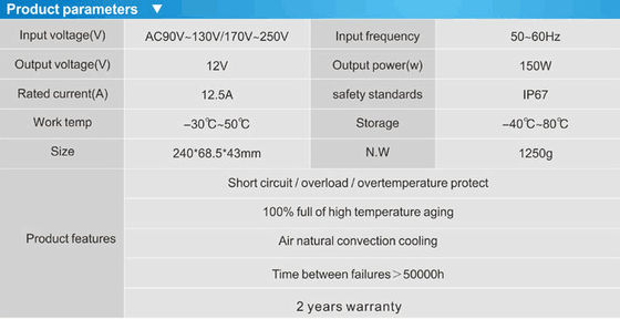 고품질 LED 드라이버 방수 IP67 12v 150w 전원 공급 LED 네온 트랜스포머 판매